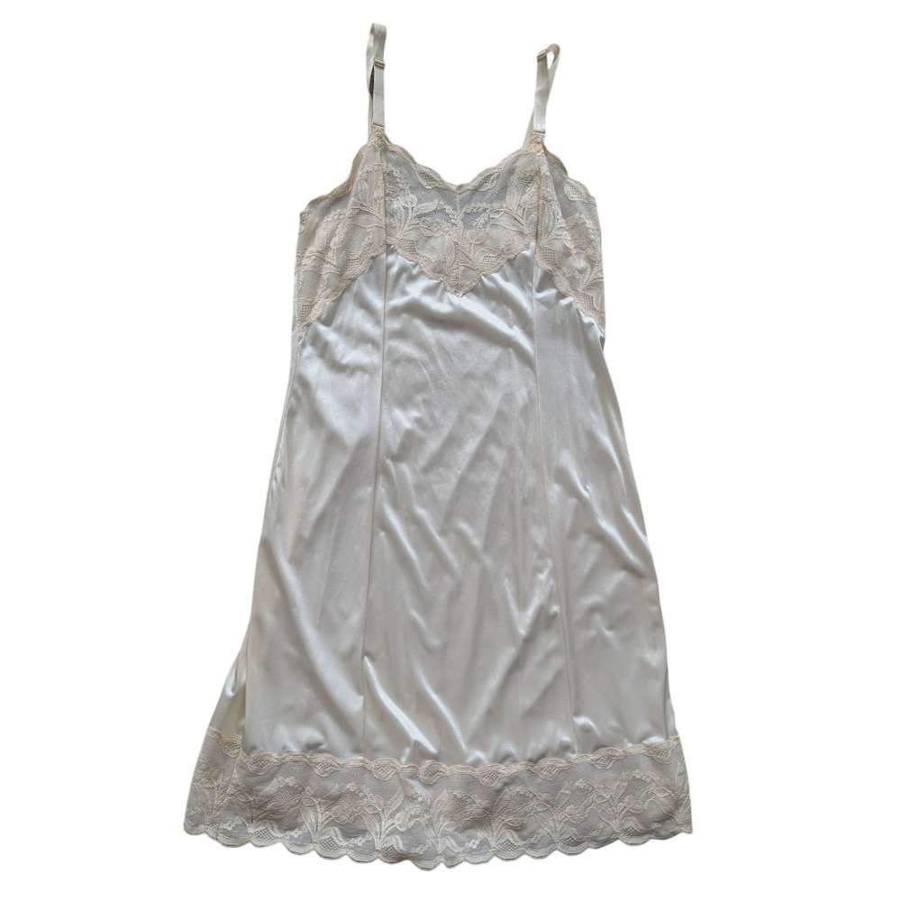 70s Vintage Wonder Maid Non Cling Slip Dress Lace Trim Cream Ivory‎ Lingerie